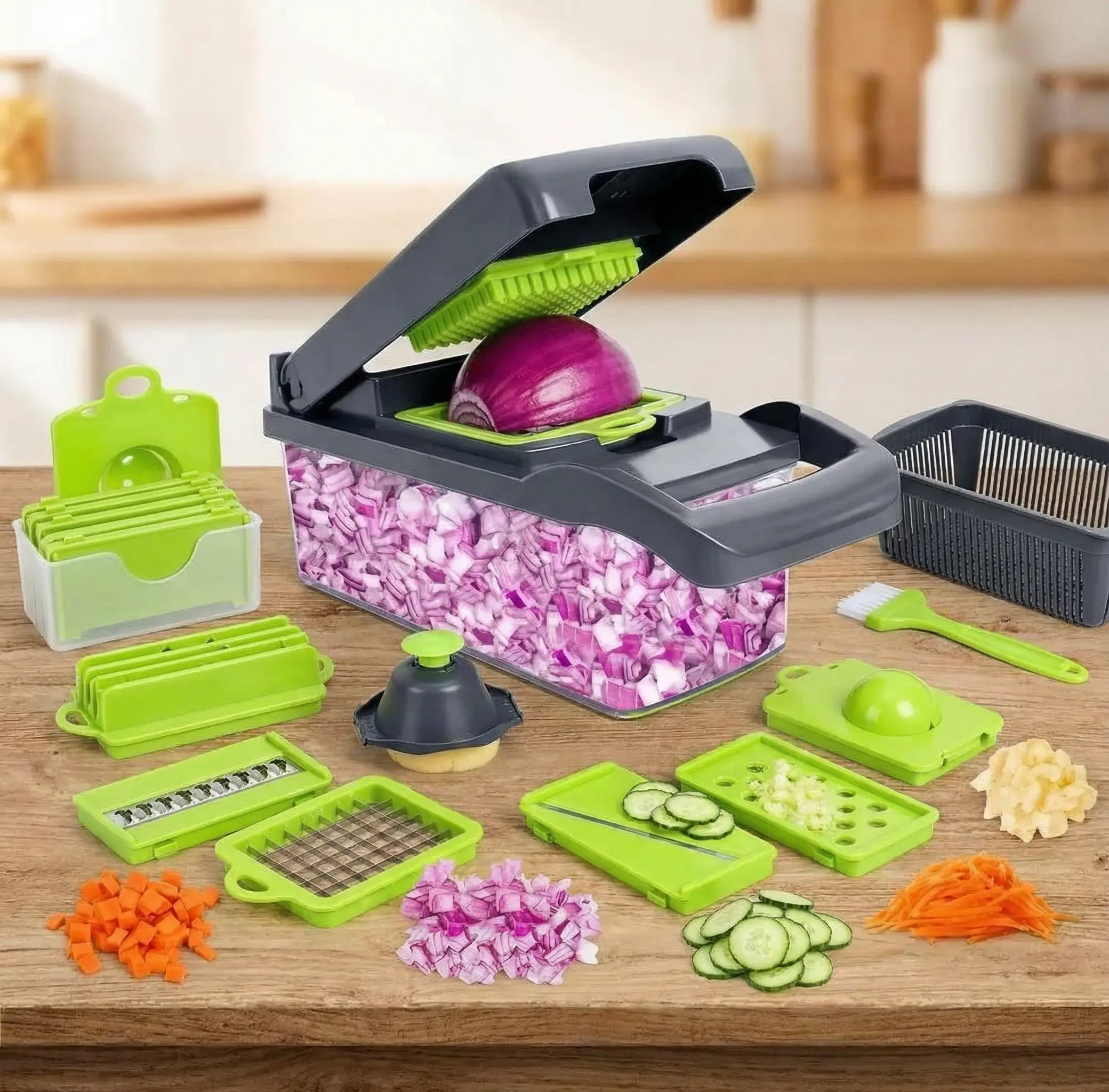 16 in 1 chopper accessories on the table