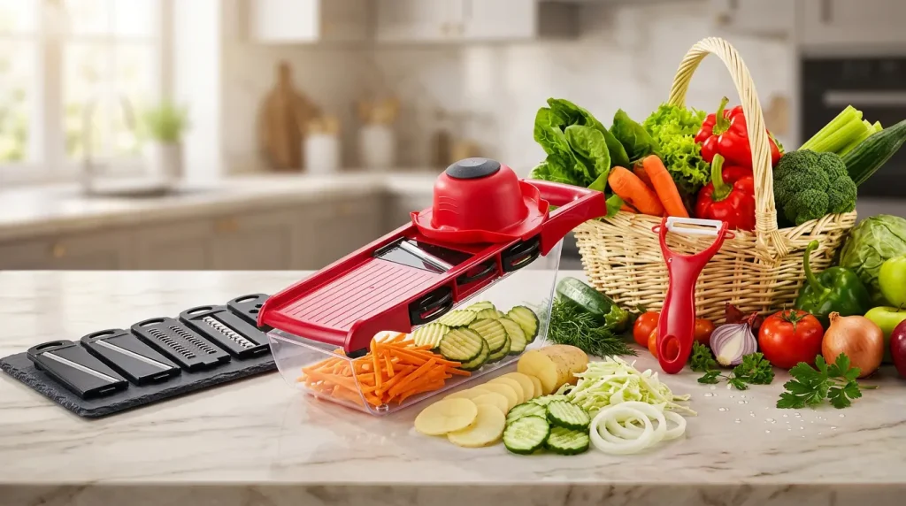 Vegtavle slicer along with different vegtables